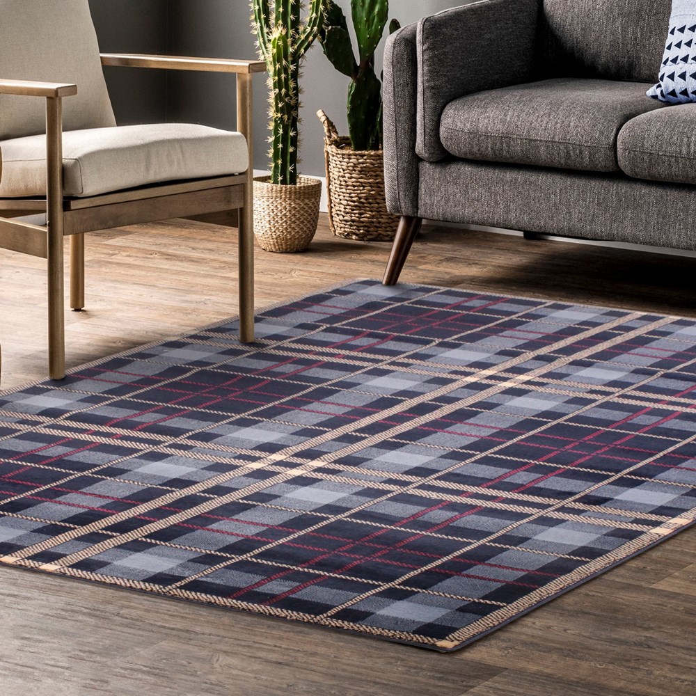 Tartan Check Modern Rugs in Blue